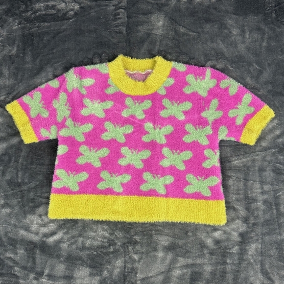 Fuzzy high neck sweater crop top - Picture 1 of 4